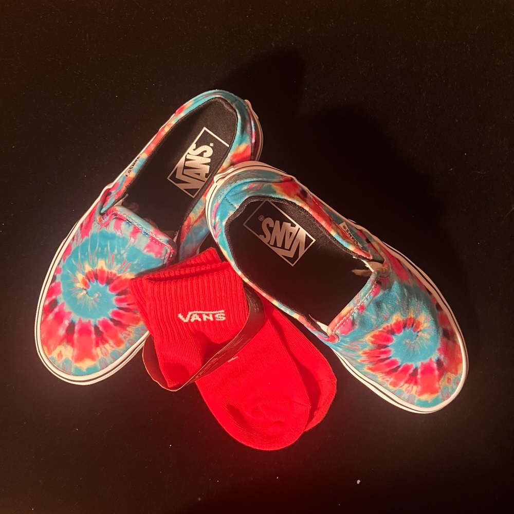 Vans Tie-Dye Slip-Ons with Red Socks